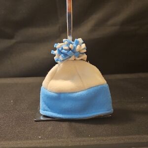 Blue and Cream Pom-Pom Beanie